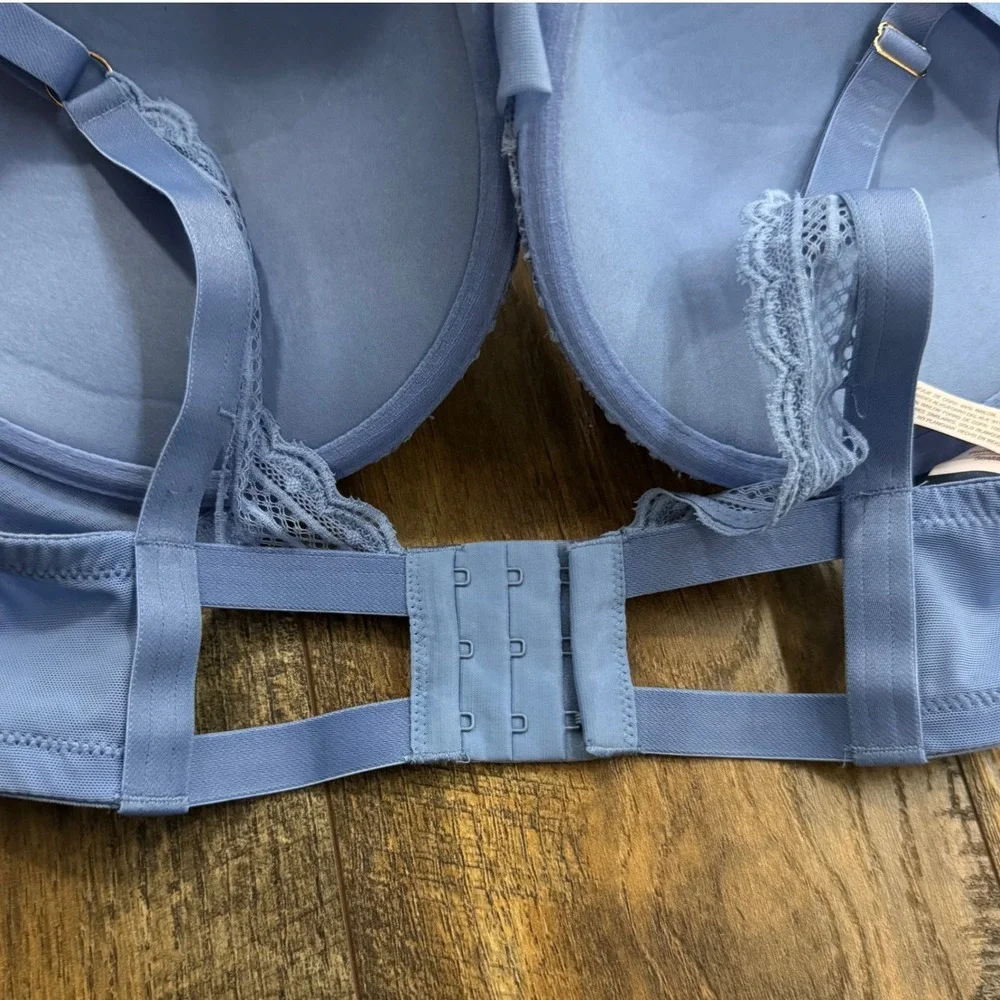 Auden Blue Lace Plunge Coverage Push-Up Bra 38D New Underwire Coquette - Picture 9 of 10